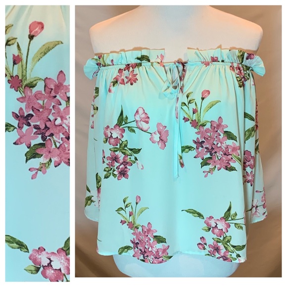 Peach Love California Tops - Strapless floral ruffled flounce top med